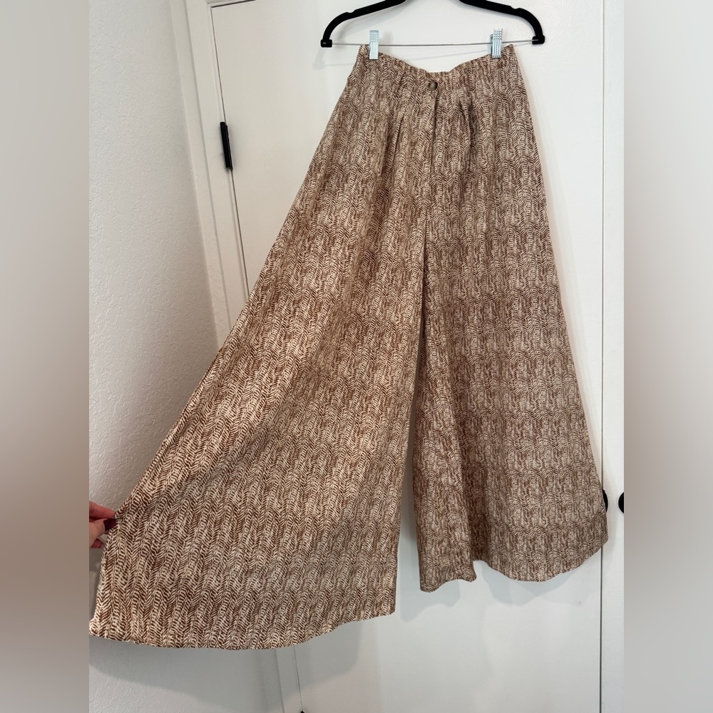 Le Rêveur Boutique Wide-Leg Pants | Size Small | Brown Cream Print - Picture 2 of 6